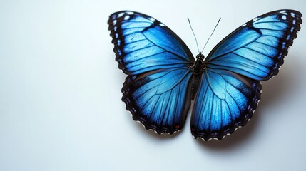 Blue Morpho Butterfly Wings Spread on White Background