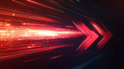 Abstract red neon light arrow speed background.