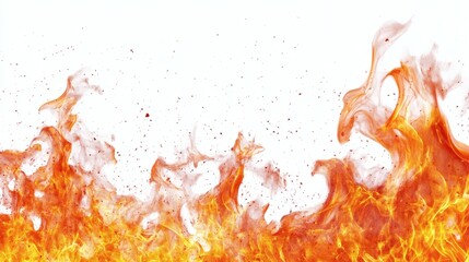 Fire flames burn isolated on white background. Fire burn flame isolated, abstract texture overlay. Flaming effect with burning fire.