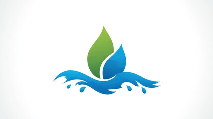 Naklejka premium Green leaf and blue water waves graphic design.