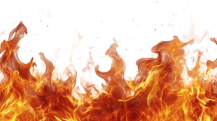 Fire flames burn isolated on white background. Fire burn flame isolated, abstract texture overlay. Flaming effect with burning fire. © Pickoloh