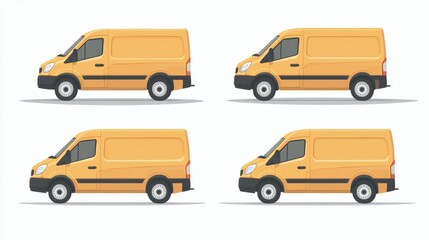 Fototapeta premium Four views of a yellow delivery van on white background.