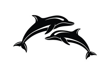 Two dolphins leaping silhouette ocean wildlife marine animals