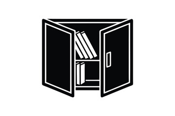 Open cabinet silhouette showing books and files inside