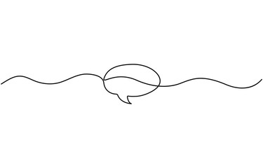 Speech bubble continuous one line hand drawing with white background, Speech bubble one line drawing.