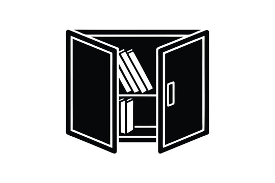 recommend clip art: Open cabinet silhouette showing books and files inside