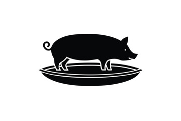 Black silhouette pig on a dish simple icon design