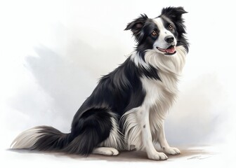 Studio Portrait of a Black and White Border Collie Dog