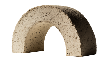 Hempcrete arch block exhibiting curved design under soft natural lighting on a white background
