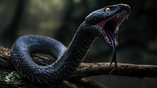 Black Snake  Venomous Reptile  Wild Animal  Dark Forest
