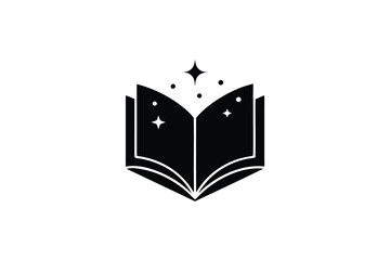 Magical open book silhouette with stars design element