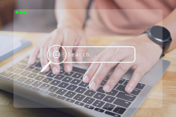 Woman using ai powered search engine on internet.