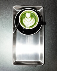 matcha on silver tray minimalism 