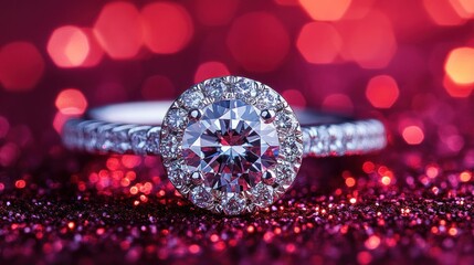 Fototapeta premium Sparkling diamond ring on festive backdrop