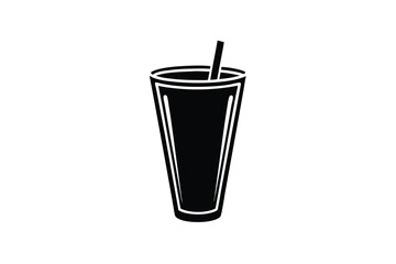 Refreshing beverage silhouette in tall glass with straw