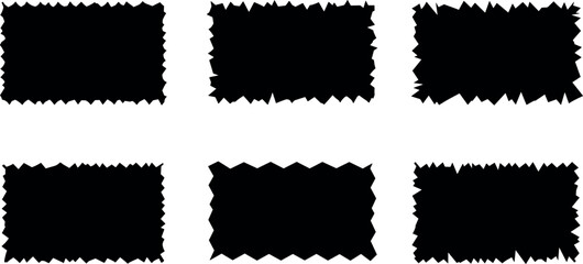 Wavy jagged edge frames. Black vector stamp or stickers