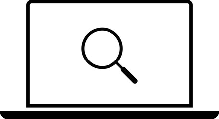 laptop with search icon. find information idea. Screen and Magnifying Glass icon. programming analysis. online update support. Browser symbol
