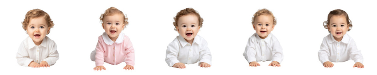 photo realistic full body of a 7 month old polish baby girl with light curls, white shirt, lying and giggling, on white background, centered ,   no grunge, splash, dust   p 31v7rvw