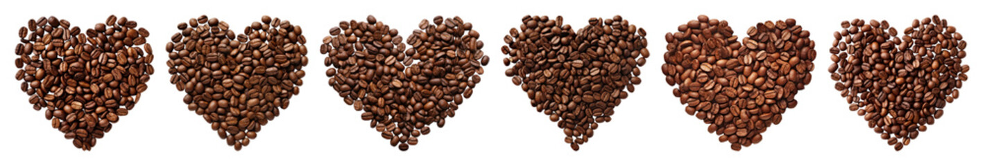 PNG Coffee beans heart pattern, element set on transparent background