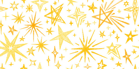 Golden star seamless pattern Crayon art doodle sky