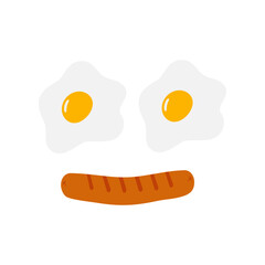 Cartoon face made of fried eggs and sausage Breakfast Doodle illustration Motivation morning design