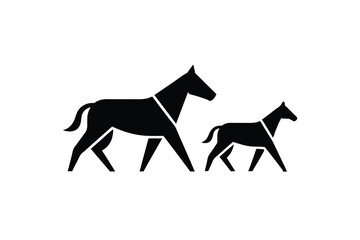Two horse silhouettes walking side by side minimalist design