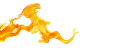 Fototapeta premium Intense orange and yellow flames isolated against a pure white background, macro, fire