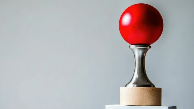 A single red egg placed on a traditional wooden stand, often used for Easter or cultural celebrations
