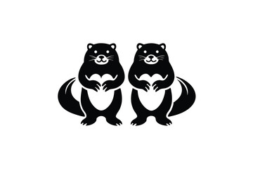 Two adorable otter silhouettes standing together in love