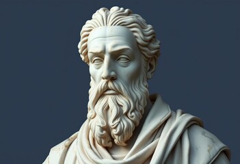 Obraz premium Intricate marble bust, ancient philosopher, realistic features, empty background, gallery, wisdom