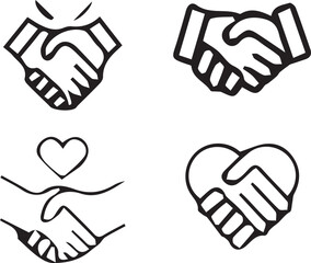 Agreement Symbols: A collection of handshake and heart-hand designs that evoke cooperation, solidarity, and trust. Crafted with bold lines and clear shapes. 