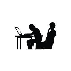 silhouette of online assessment on white background