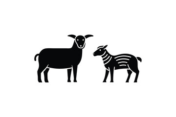 Goat and zebra silhouettes farm animals livestock icons