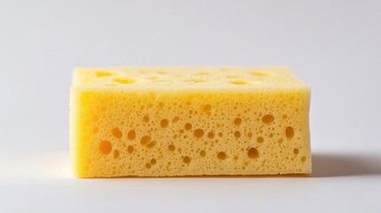 Yellow Kitchen Sponge with Holes for Cleaning and Washing Dishes, Isolated on a White Background