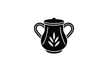 Elegant black silhouette of a ceramic sugar bowl with leaf design