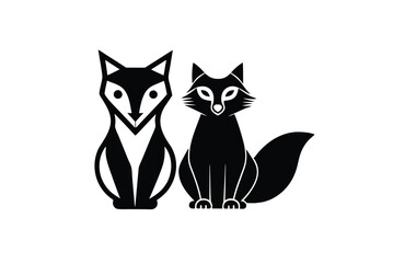 Two adorable fox silhouettes sitting together wildlife art