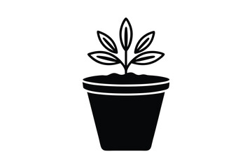 A simple silhouette of a plant growing in a pot