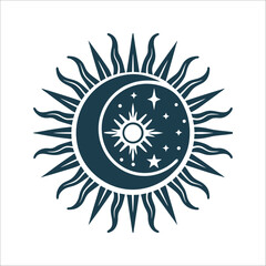 Alexandrian Wicca Symbol: Crescent Moon and Sunburst