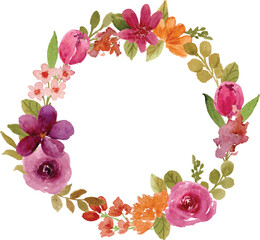 purple flower watercolor wreath