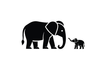 Mother elephant and baby elephant silhouette illustration