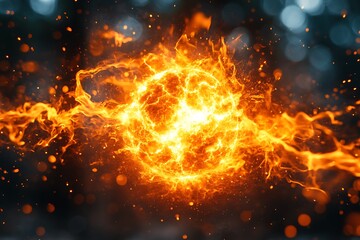 Obraz premium Fiery sphere on dark background