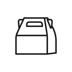 Gable box line icon. Cardboard gift or food box with a handle pictogram. Dessert gift packaging. For delivery branding, bakery, or takeaway service graphics. Isolated vector illustration