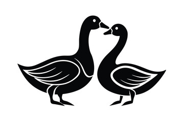 Two geese silhouette romantic couple bird love