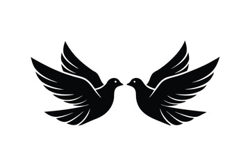 Two black dove silhouettes wings spread peace symbol