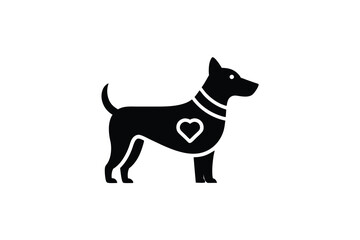 Adorable dog silhouette wearing heart shaped vest