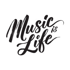 Stylish calligraphy text logo Music Is Life