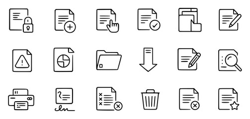 Simple minimalistic vector line icon set of document icons