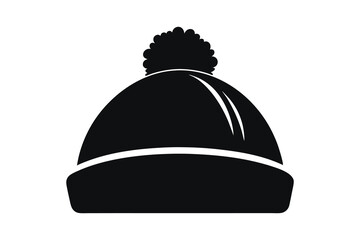 Winter hat icon. Vector in simple flat design, outline. with pompom isolated on white background. Illustration for graphic, web, logo, app, UI. Outerwear symbol.
