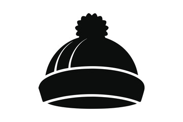 Silhouette of a stylish black winter hat with a fluffy pompom on top