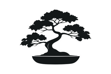 simple black an white bonsai tree vector silhouette isolated on a white background